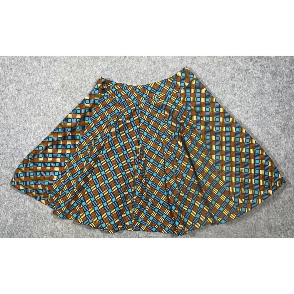 Fracis + Benedict Mini Skirt Geometric Print Turquoise/Yellow/Brown Size Small
